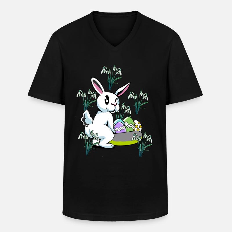 Spring snowdrop flowers Easter bunny - Men's V-Neck T-Shirt - black