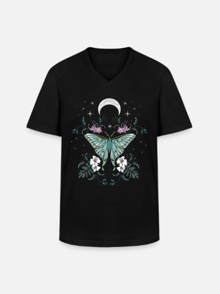 Vert papillon la nuit - T-shirt col V Homme - noir