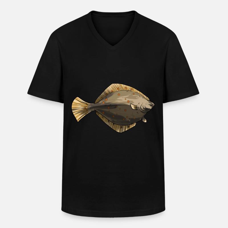 Scholle Heilbutt - Männer-T-Shirt mit V-Ausschnitt - Schwarz