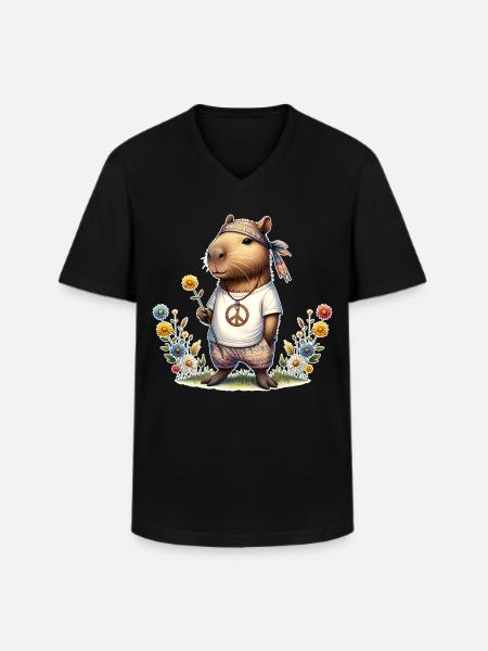 Capybara Hippie Peace - Men's V-Neck T-Shirt - black