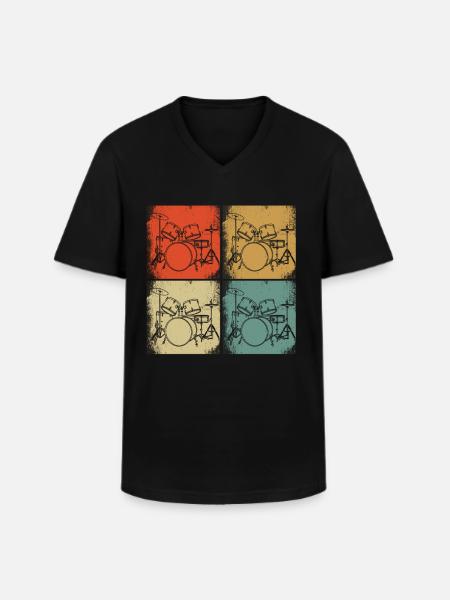 Retro drums design illustration Drummer - Men's V-Neck T-Shirt - black