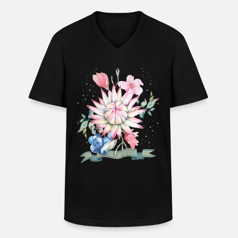 Protea-Aquarell, Protea-Illustration - Männer-T-Shirt mit V-Ausschnitt - Schwarz