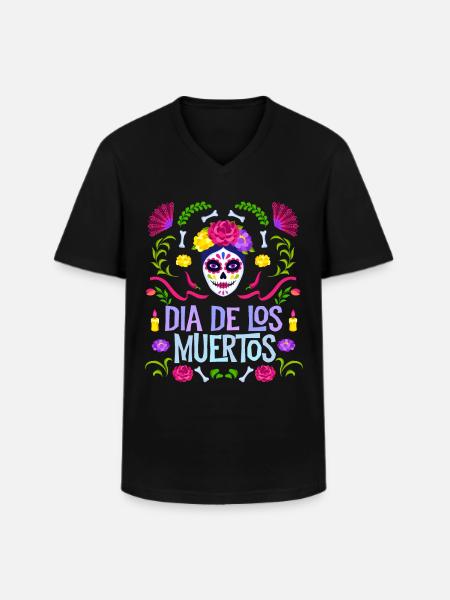 Dia-de-los-Muertos, La-Catrina sugar-skull, Mexico - Men's V-Neck T-Shirt - black