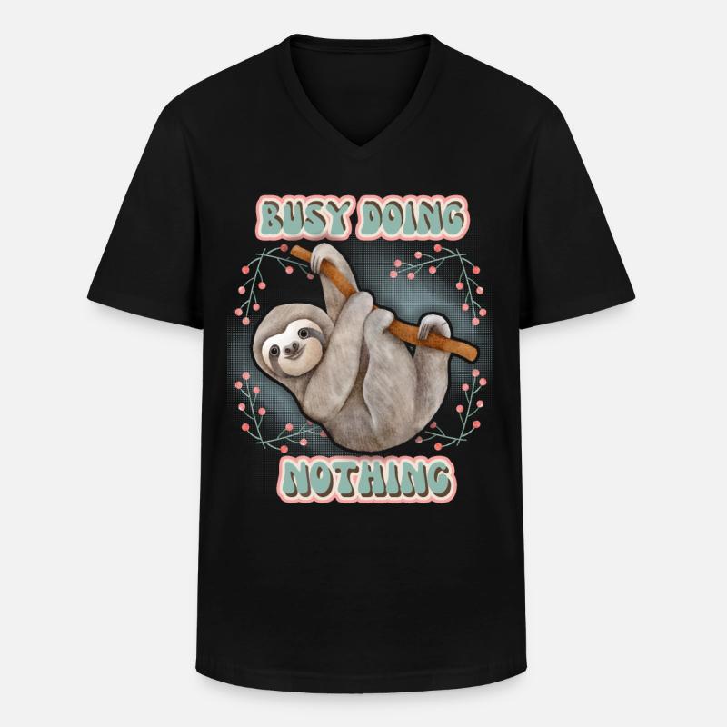 Sloth, Sloth, funny saying Doing-Nothing - Men's V-Neck T-Shirt - black