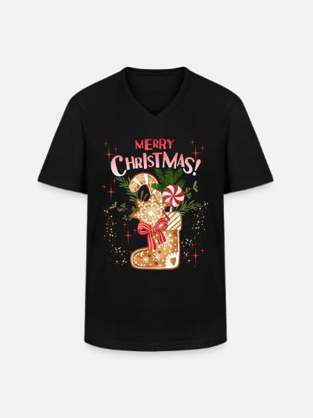 Christmas Gingerbread Boots, St. Nicholas - Men's V-Neck T-Shirt - black