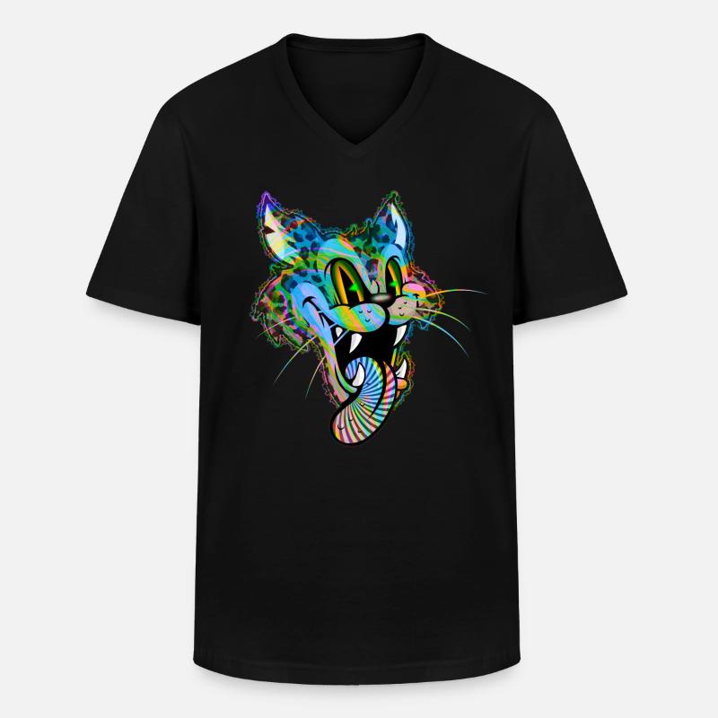 Leopard Comic Psychedelisch - Männer-T-Shirt mit V-Ausschnitt - Schwarz
