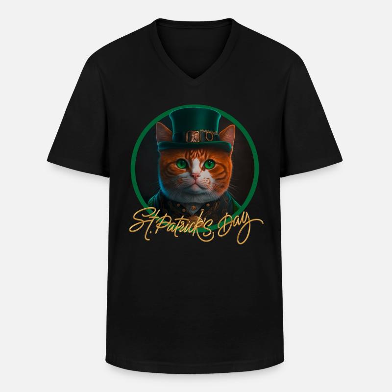 St Patrick s Day Katze - Männer-T-Shirt mit V-Ausschnitt - Schwarz