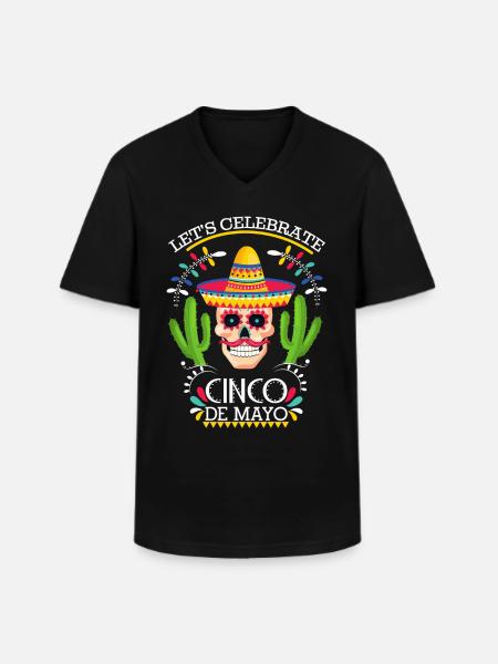 Cinco-de-Mayo, Mexican holiday with skull - Men's V-Neck T-Shirt - black