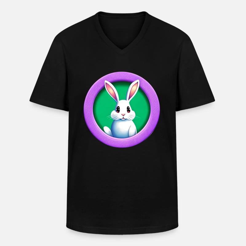Purple Circle Easter Bunny - Men's V-Neck T-Shirt - black