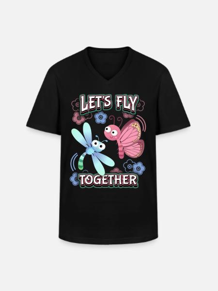 Tecknad fjäril, Alla hjärtans dag, Kärlekskärlek - T-shirt med V-ringning herr - svart
