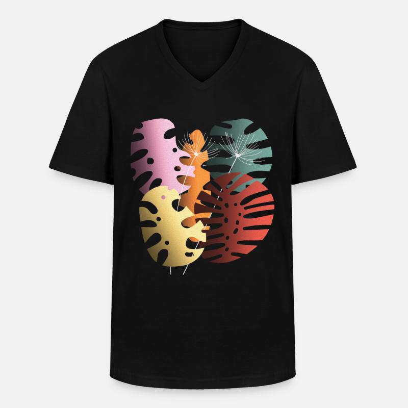 Monstera-Blätter Boho-Design Boho-Monstera - Männer-T-Shirt mit V-Ausschnitt - Schwarz