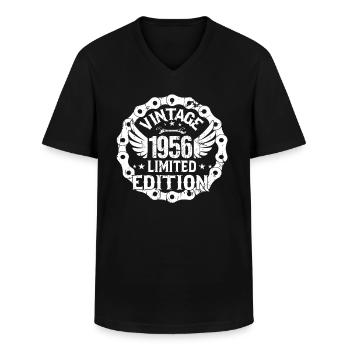 67e anniversaire 1956 Motard motocycliste 67 - T-shirt col V Homme - noir - Devant - AI Model Male 178 dark (178cm)