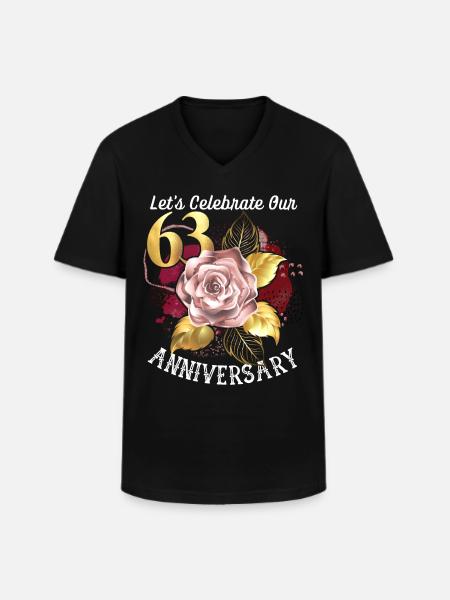 63ste verjaardag, jubileumviering, huwelijksverjaardag - Klassiek mannen T-shirt met V-hals - zwart