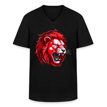Red Lion Head - Men's V-Neck T-Shirt - black - Front - AI Model Male 178 dark (178cm)