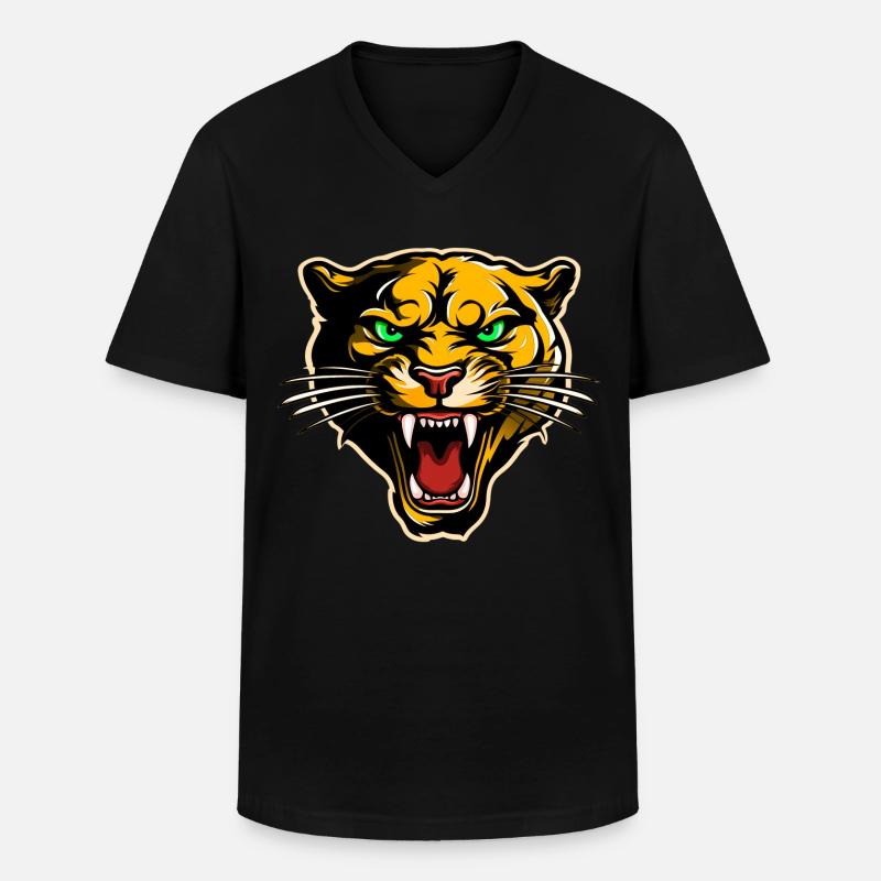 Panther Kopf Gold - Männer-T-Shirt mit V-Ausschnitt - Schwarz