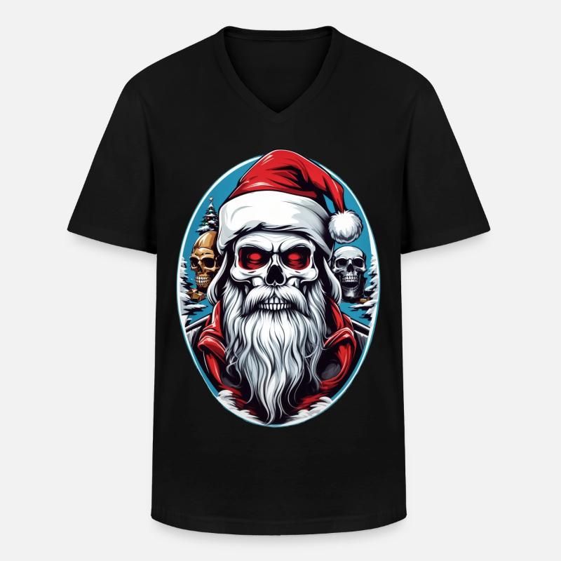 Weihnachtsmann Skull - Männer-T-Shirt mit V-Ausschnitt - Schwarz