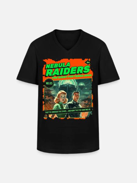 Nebula Raiders, 50-luku, 1950-luvun sarjakuva, avaruus - Klassinen miesten t-paita v-pääntiellä - musta