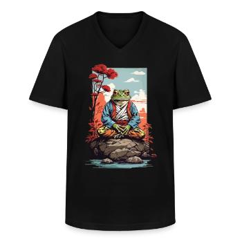 Meditativer Frosch Japan Yoga Art Retro Style - Männer-T-Shirt mit V-Ausschnitt - Schwarz - Vorne - AI Model Male 178 dark (178cm)