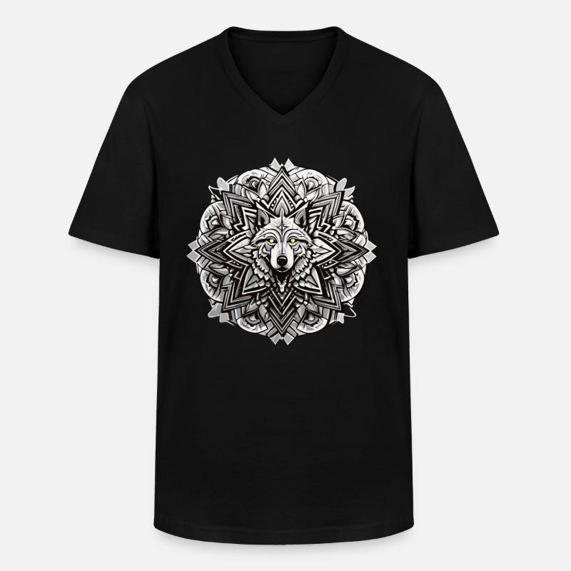 Wolf Mandala Indianer Design - Männer-T-Shirt mit V-Ausschnitt - Schwarz
