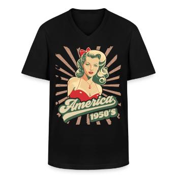 Amerika, USA, Rock'n'Roll, 1950er Jahre, Pin-up - Männer-T-Shirt mit V-Ausschnitt - Schwarz - Vorne - AI Model Male 178 dark (178cm)