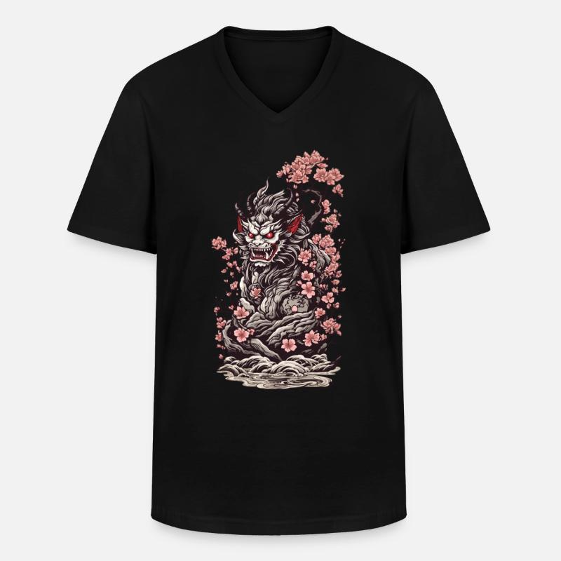 Kirschblüten Yokai Oni Ukiyo-E Ästhetik - Männer-T-Shirt mit V-Ausschnitt - Schwarz