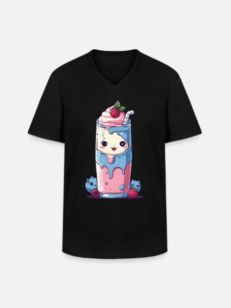 Blueberries Milkshake Fun Kawaii Anime - Men's V-Neck T-Shirt - black