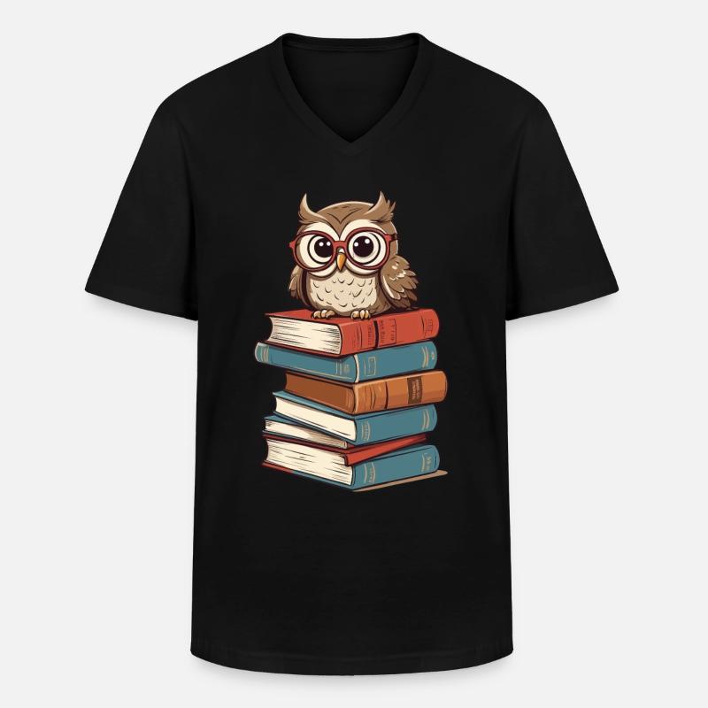 Bøger Ugle til ugleelskere og bogorme - Klassisk herre T-shirt med V-udskæring - sort