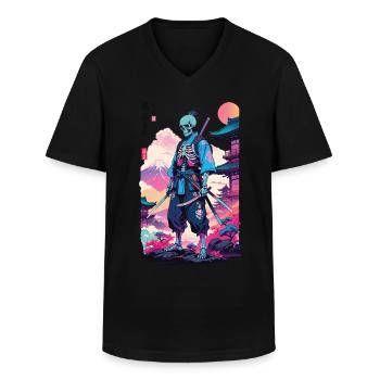 Oni Skeleton Samurai & Vaporwave Design esthétique - T-shirt col V Homme - noir - Devant - AI Model Male 178 dark (178cm)