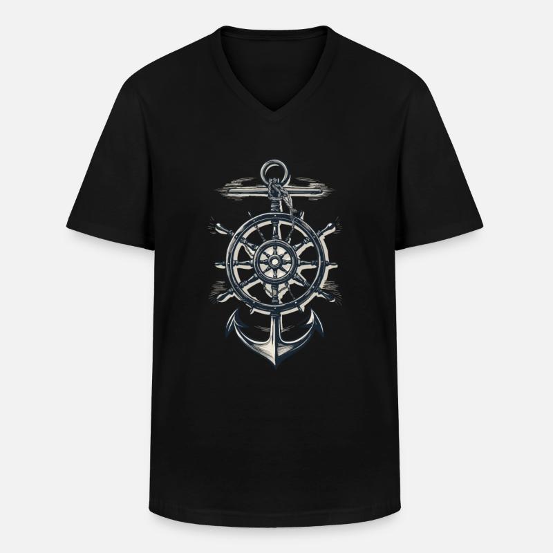 Maritimer Kompass Anker Symbol - Männer-T-Shirt mit V-Ausschnitt - Schwarz
