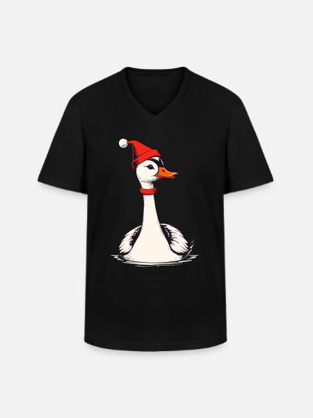 Christmas goose with Christmas hat - Men's V-Neck T-Shirt - black