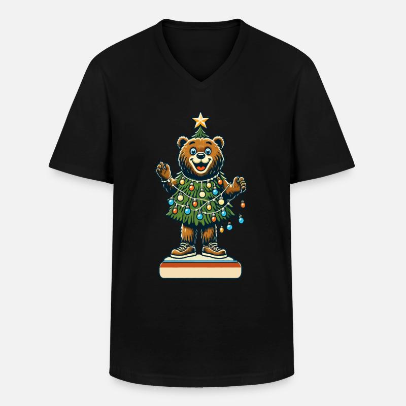 Fröhlicher Bär Mit Weihnachtslichtern - Männer-T-Shirt mit V-Ausschnitt - Schwarz