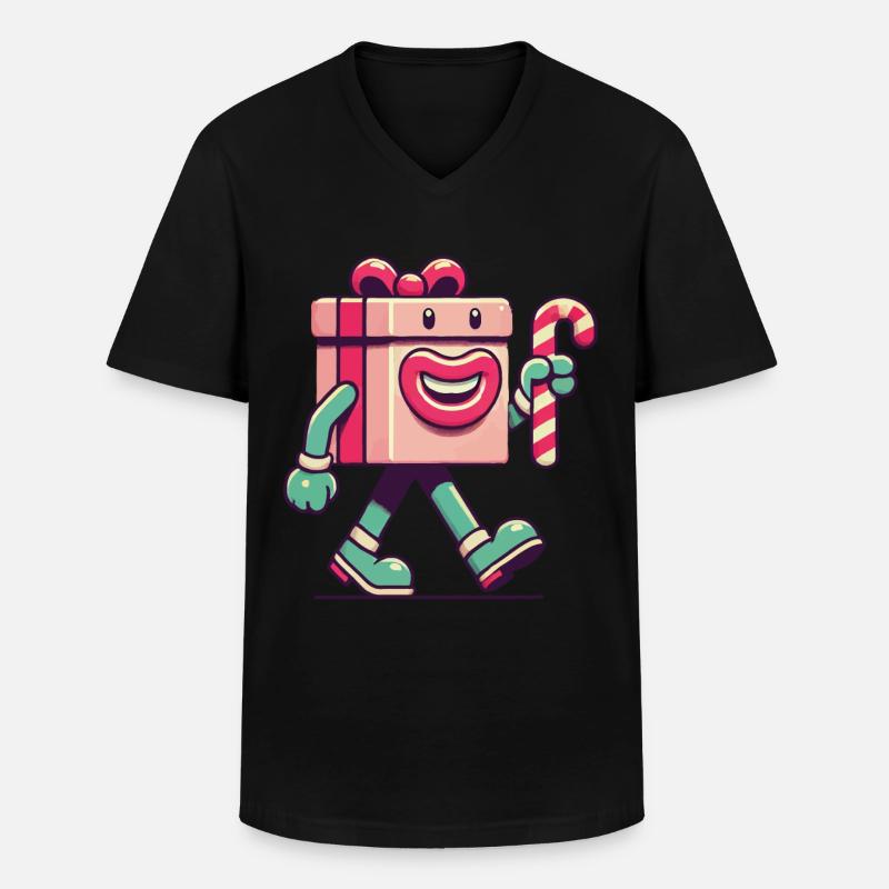 Fröhliches Weihnachtsgeschenk Maskottchen - Männer-T-Shirt mit V-Ausschnitt - Schwarz