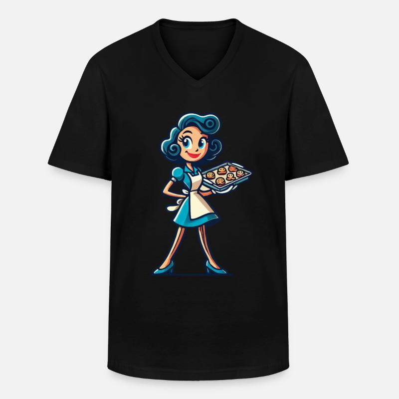 Fröhliche Bäckerin Mit Kekstablett - Männer-T-Shirt mit V-Ausschnitt - Schwarz