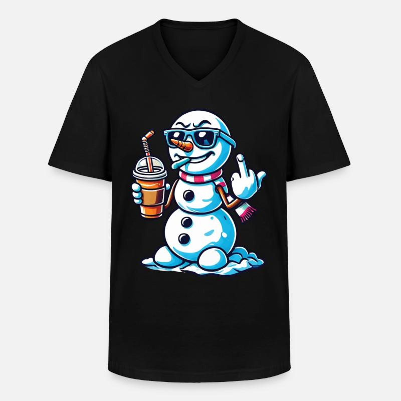 Cooler Schneemann Mit Mittelfinger Statement - Männer-T-Shirt mit V-Ausschnitt - Schwarz