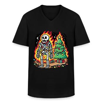 Weihnachtsskelett Mit Lichterkette - Männer-T-Shirt mit V-Ausschnitt - Schwarz - Vorne - AI Model Male 178 dark (178cm)