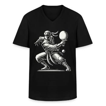 Ninja Maître de Tennis de Table Motif Drôle - T-shirt col V Homme - noir - Devant - AI Model Male 178 dark (178cm)