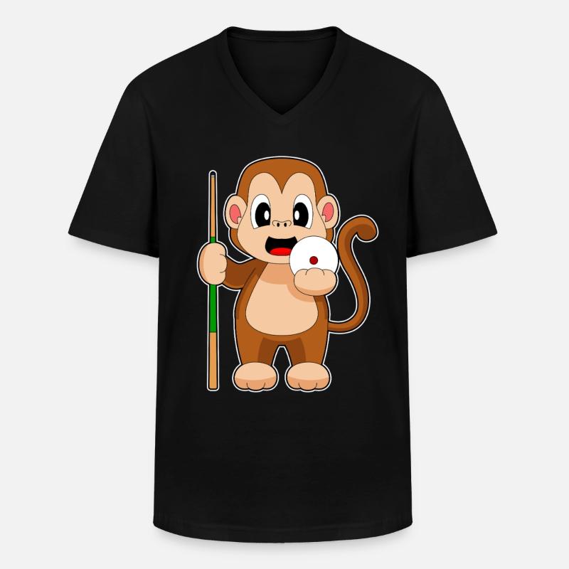 Queue de billard Monkey - T-shirt col V Homme - noir