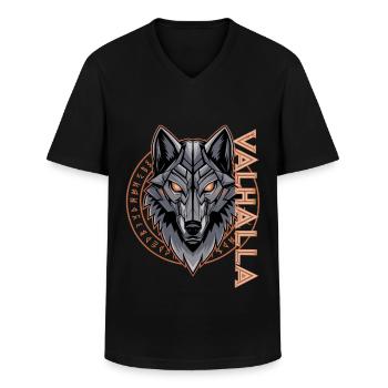 Nordischer Wolf Valhalla Runen Design - Männer-T-Shirt mit V-Ausschnitt - Schwarz - Vorne - AI Model Male 178 dark (178cm)
