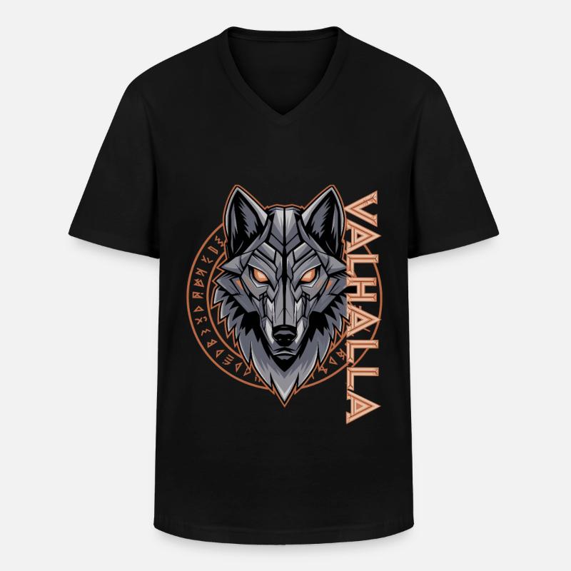 Nordischer Wolf Valhalla Runen Design - Männer-T-Shirt mit V-Ausschnitt - Schwarz