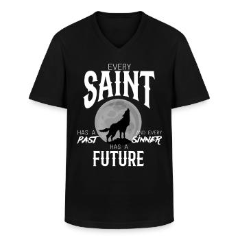 Heiliger Sünder Wolf Spruch Geschenk Vergangenheit - Männer-T-Shirt mit V-Ausschnitt - Schwarz - Vorne - AI Model Male 178 dark (178cm)