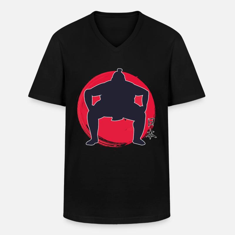 Sumo Japan - Männer-T-Shirt mit V-Ausschnitt - Schwarz