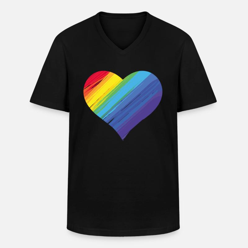 Regenbogenherz - Männer-T-Shirt mit V-Ausschnitt - Schwarz