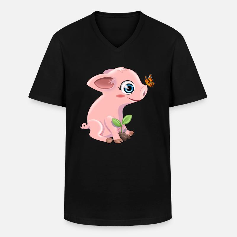 Schwein mit Schmetterling - Männer-T-Shirt mit V-Ausschnitt - Schwarz