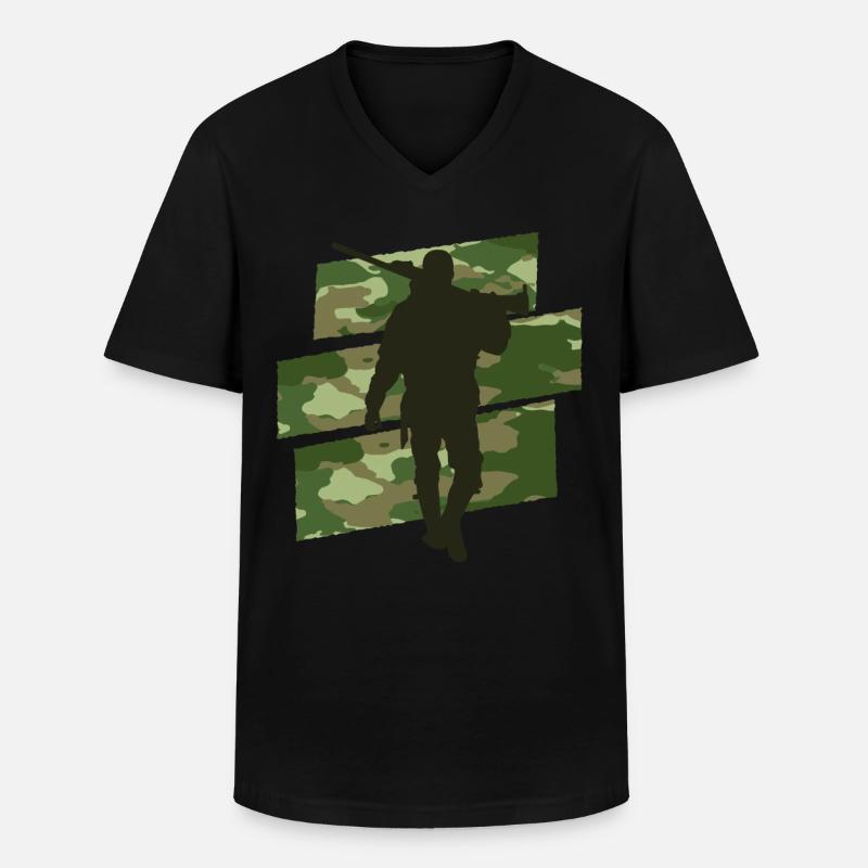 Jäger Camouflage - Männer-T-Shirt mit V-Ausschnitt - Schwarz