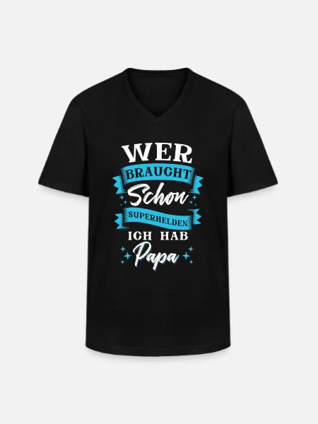 Papa Superheld - Männer-T-Shirt mit V-Ausschnitt - Schwarz
