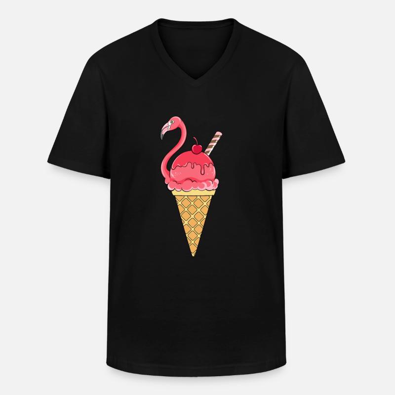 Flamingo Eis Eiswaffel Eiscream Rosa - Männer-T-Shirt mit V-Ausschnitt - Schwarz
