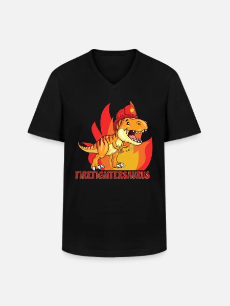 Firefightersaurus Dino Firefighter Fire Department - Men's V-Neck T-Shirt - black
