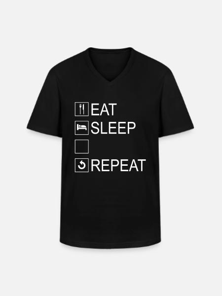 Modèle Eat Sleep Repeat - T-shirt col V Homme - noir
