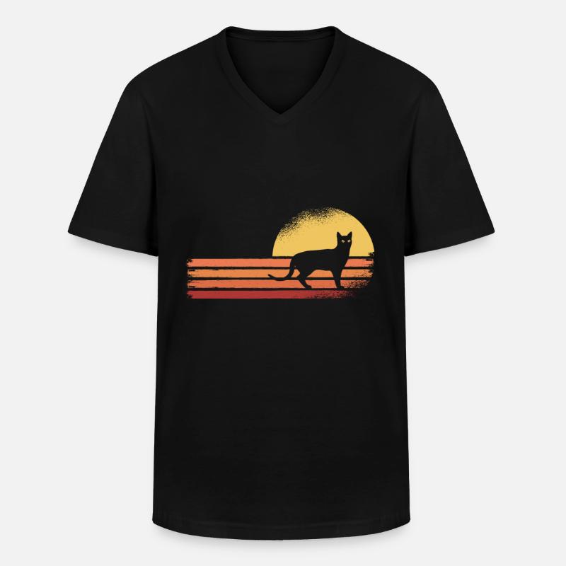 Schwarze Katze - Männer-T-Shirt mit V-Ausschnitt - Schwarz