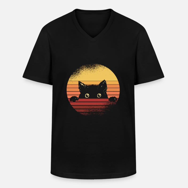 Schwarze Katze - Männer-T-Shirt mit V-Ausschnitt - Schwarz